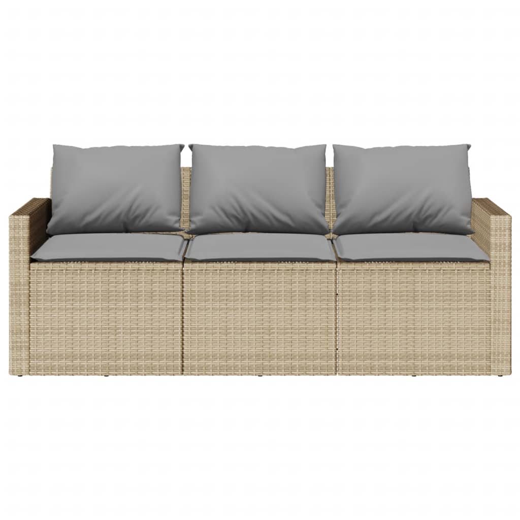 Garden Sofa with Cushions 3-Seater Beige Poly Rattan