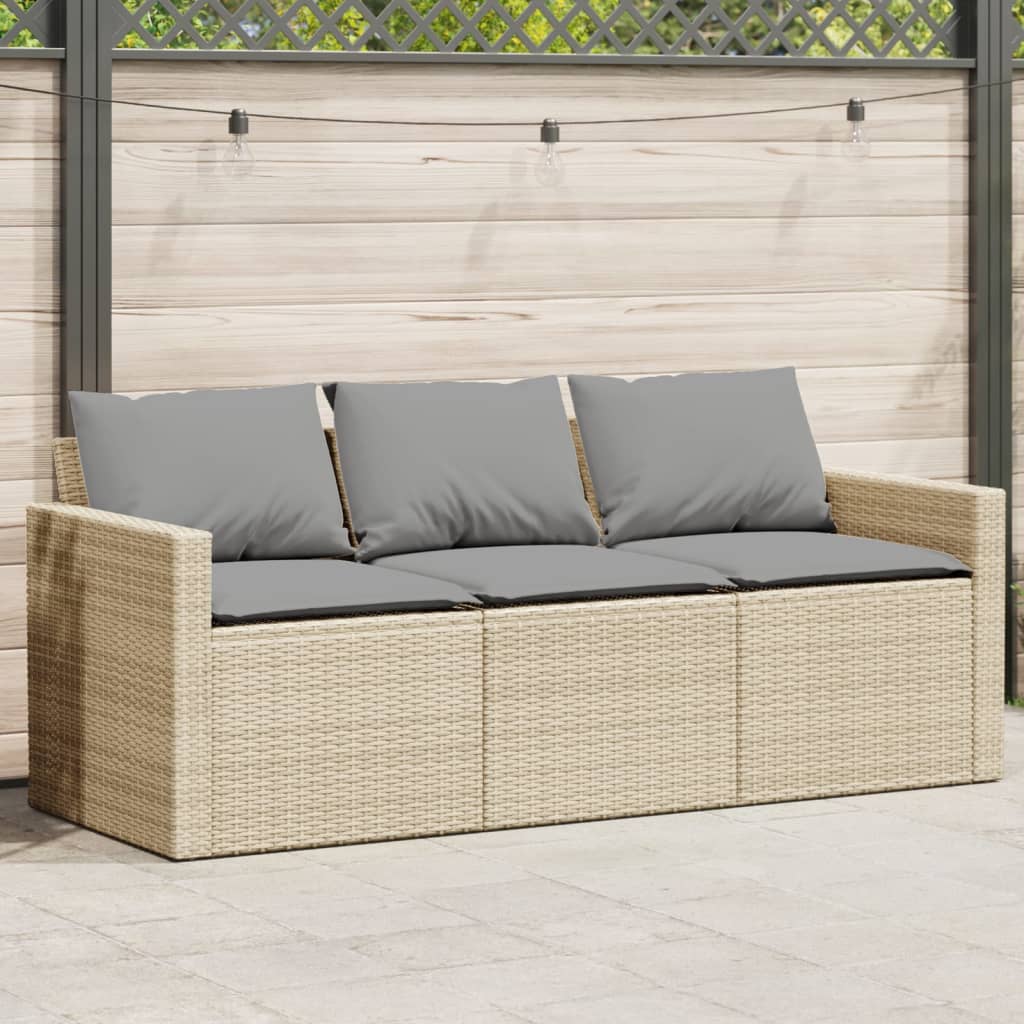 Garden Sofa with Cushions 3-Seater Beige Poly Rattan