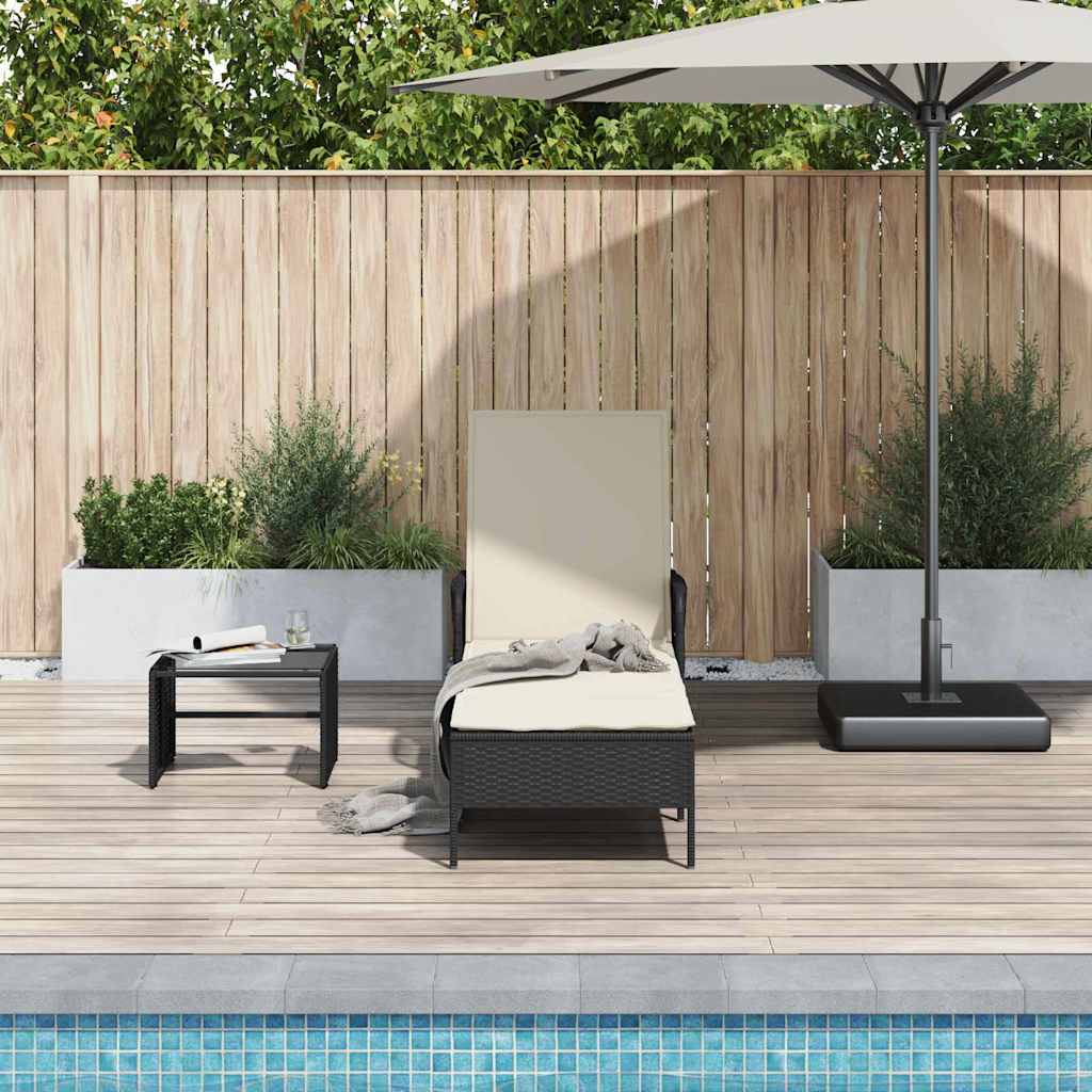 Sun lounger Reclining Black 157 x 55 x 92cm Poly Rattan