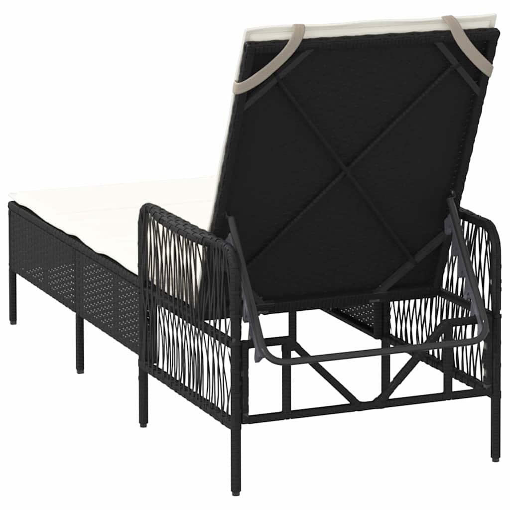 Sun lounger Reclining Black 157 x 55 x 92cm Poly Rattan