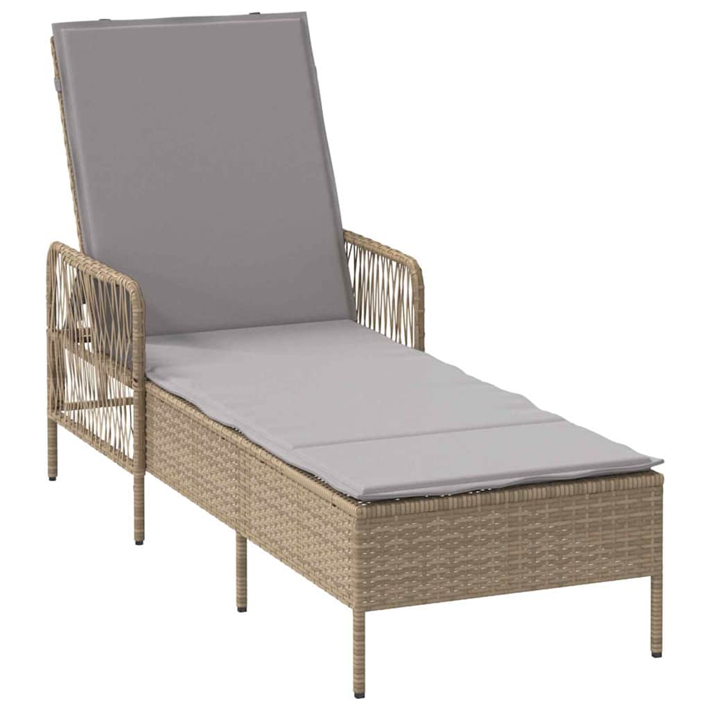 Sun lounger Reclining Beige 157 x 55 x 92cm Poly Rattan