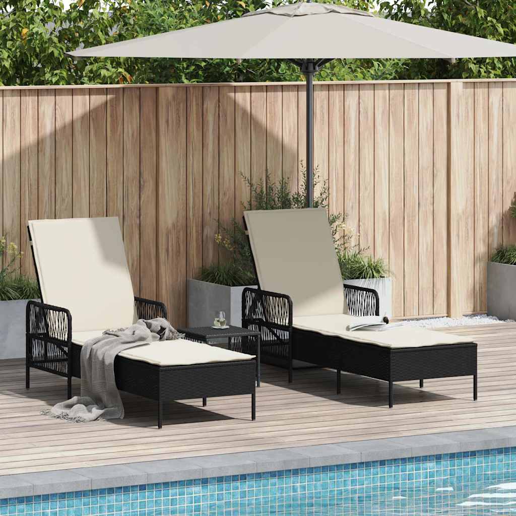 Sun lounger Reclining 2 pcs Black 35 x 35 x 32cm Poly Rattan