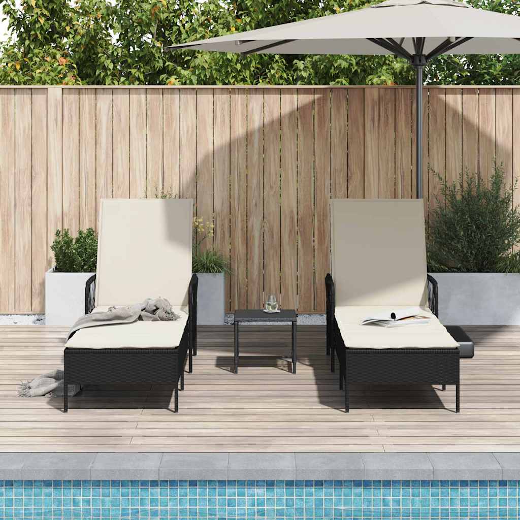 Sun lounger Reclining 2 pcs Black 35 x 35 x 32cm Poly Rattan