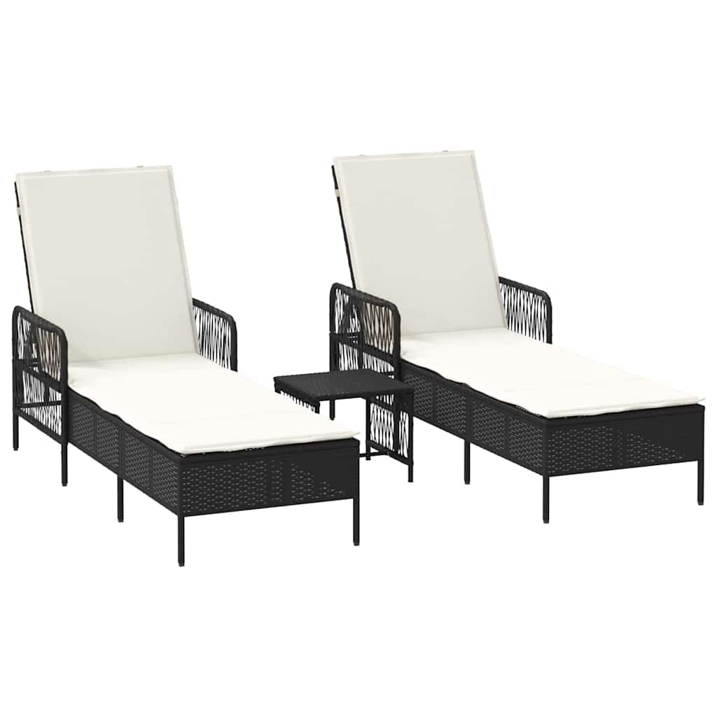 Sun lounger Reclining 2 pcs Black 35 x 35 x 32cm Poly Rattan