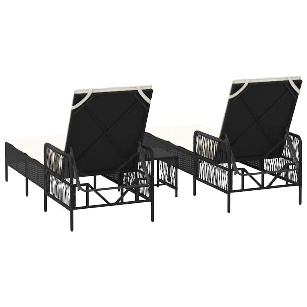 Sun lounger Reclining 2 pcs Black 35 x 35 x 32cm Poly Rattan