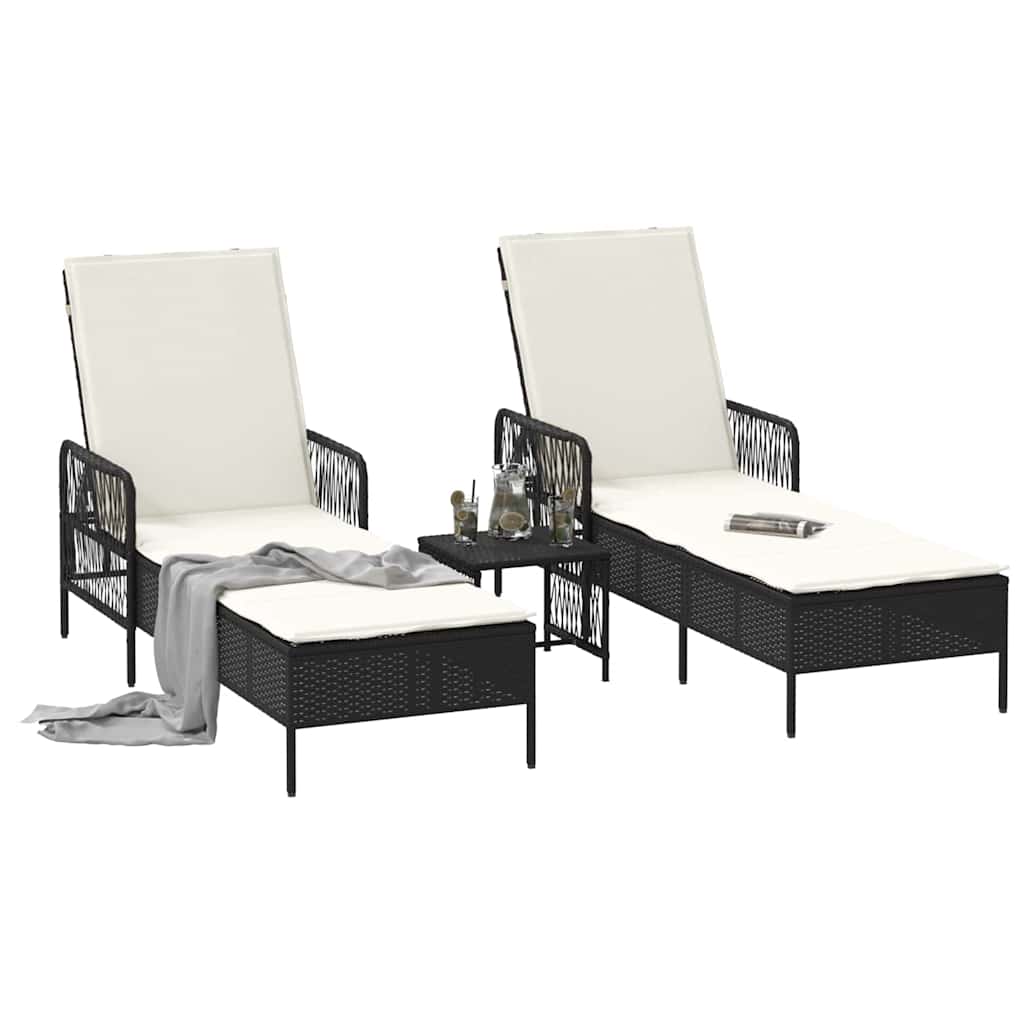 Sun lounger Reclining 2 pcs Black 35 x 35 x 32cm Poly Rattan