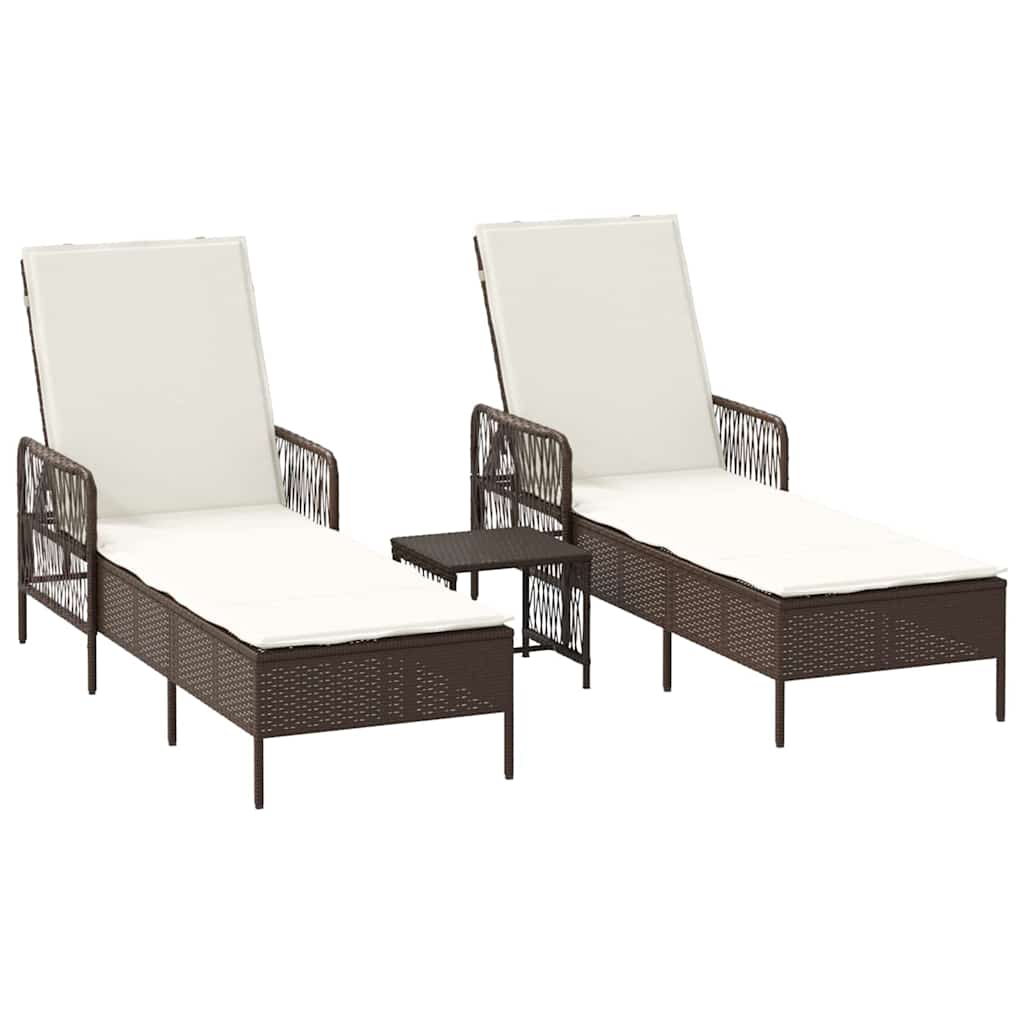 Sun lounger Reclining 2 pcs Brown 35 x 35 x 32cm Poly Rattan