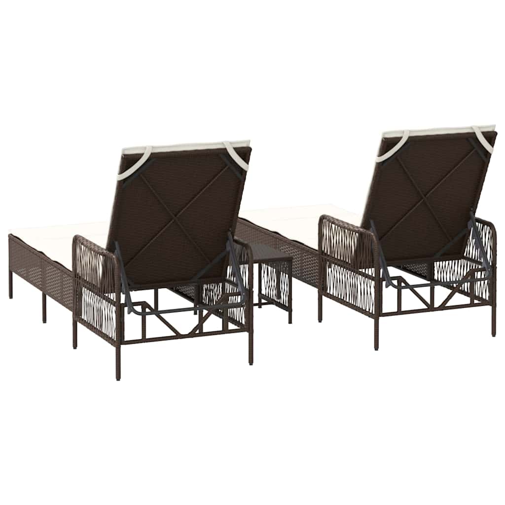 Sun lounger Reclining 2 pcs Brown 35 x 35 x 32cm Poly Rattan