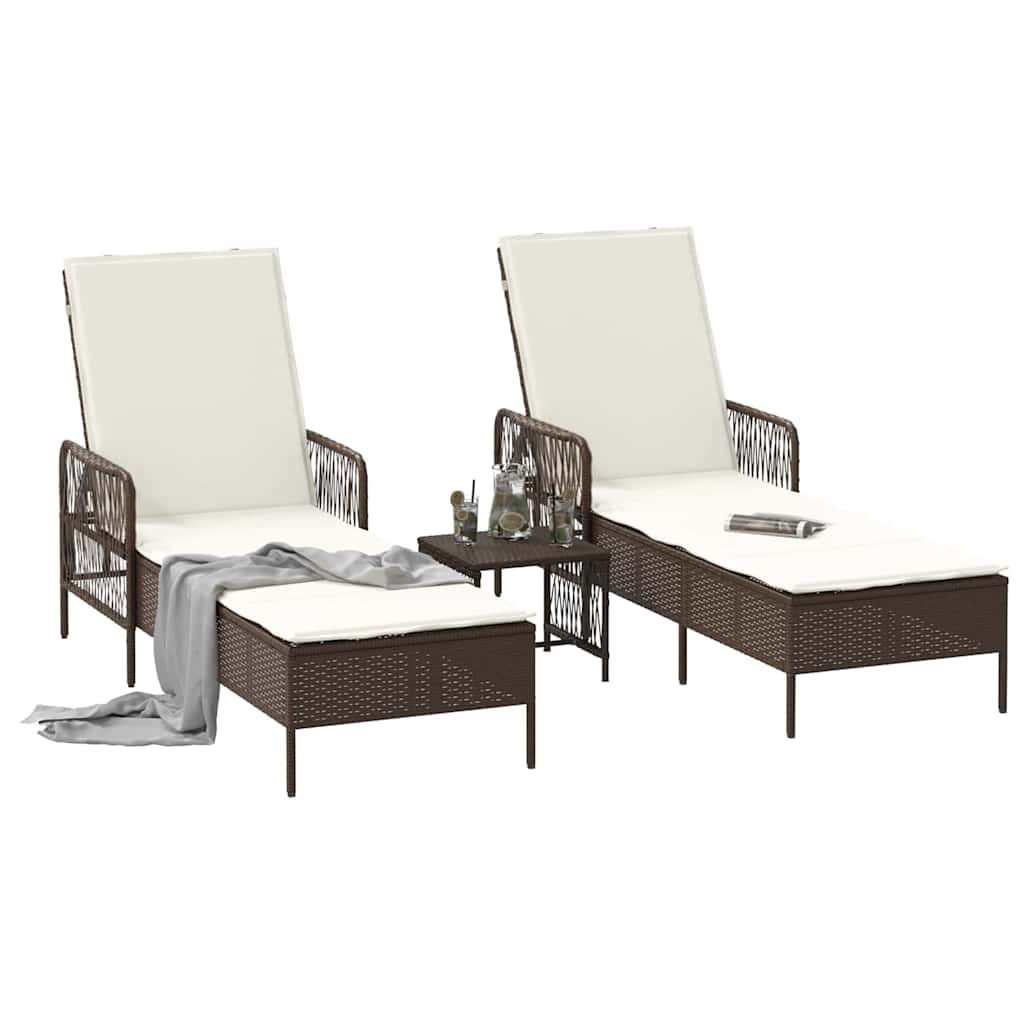 Sun lounger Reclining 2 pcs Brown 35 x 35 x 32cm Poly Rattan
