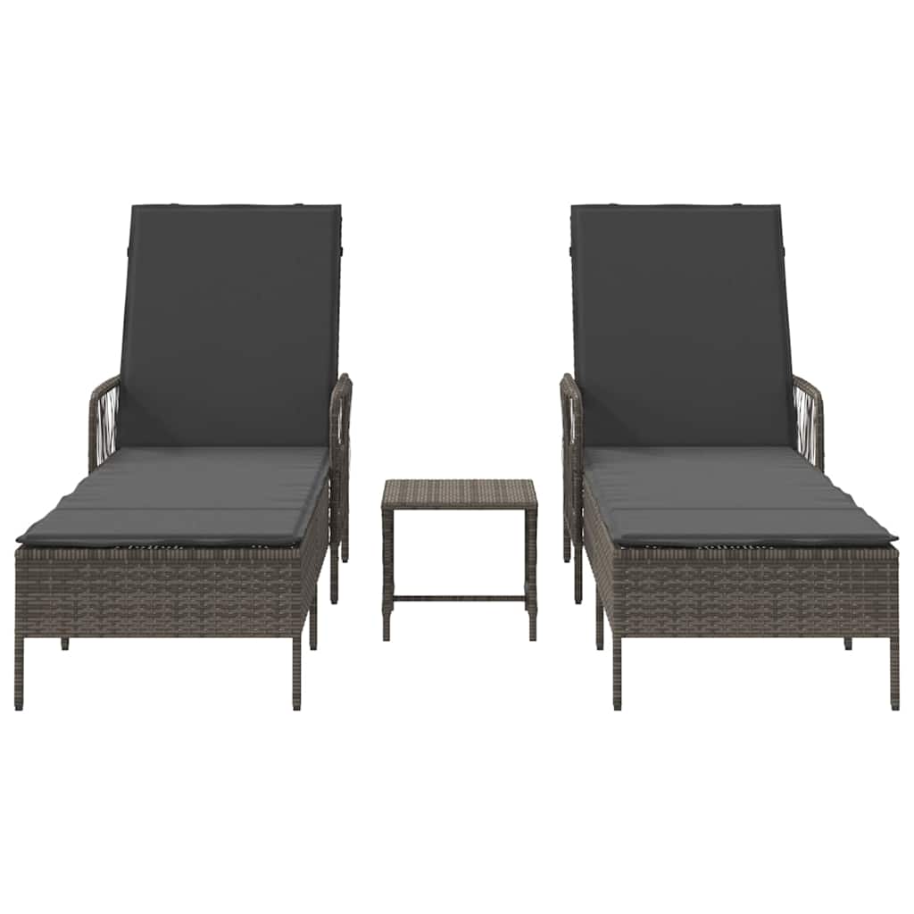 Sun lounger Reclining 2 pcs Grey 35 x 35 x 32cm Poly Rattan