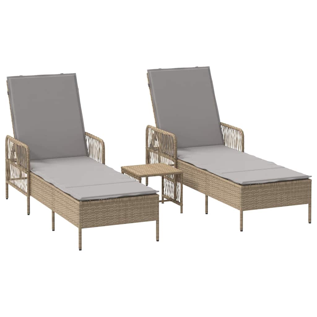 Sun lounger Reclining 2 pcs Beige 35 x 35 x 32cm Poly Rattan