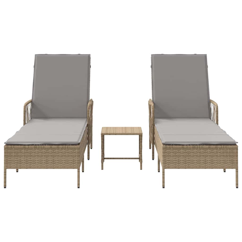 Sun lounger Reclining 2 pcs Beige 35 x 35 x 32cm Poly Rattan