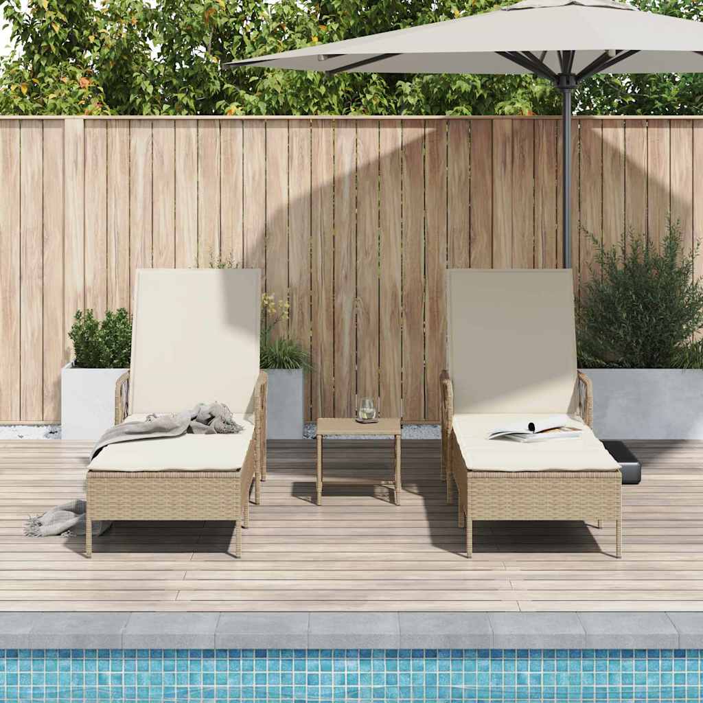 Sun lounger Reclining 2 pcs Beige 35 x 35 x 32cm Poly Rattan
