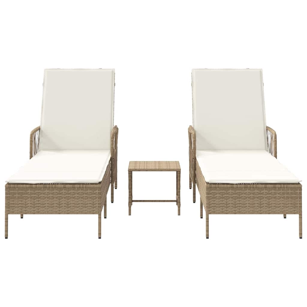 Sun lounger Reclining 2 pcs Beige 35 x 35 x 32cm Poly Rattan