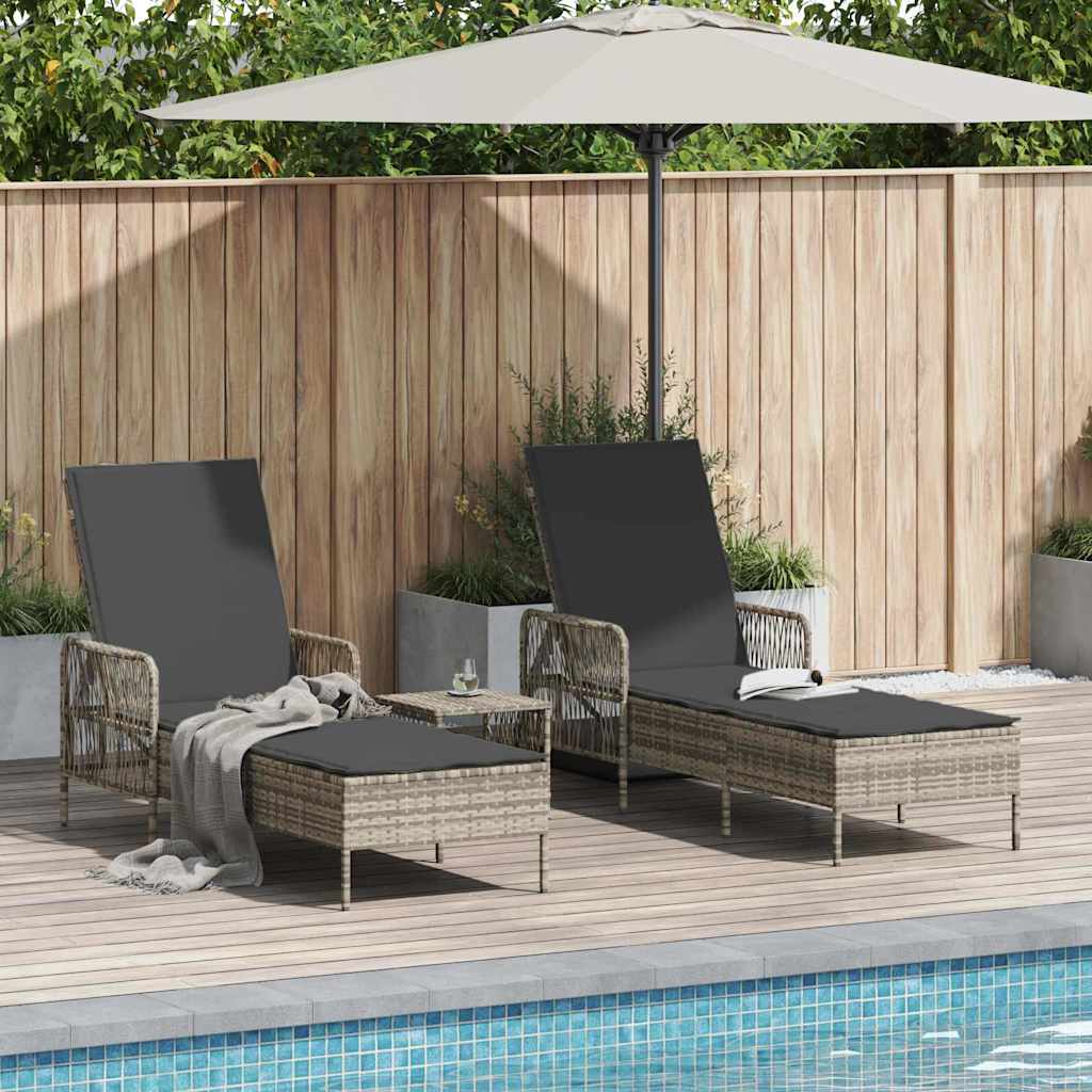 Sun lounger 2 pcs Light Grey 35 x 35 x 32cm Poly Rattan