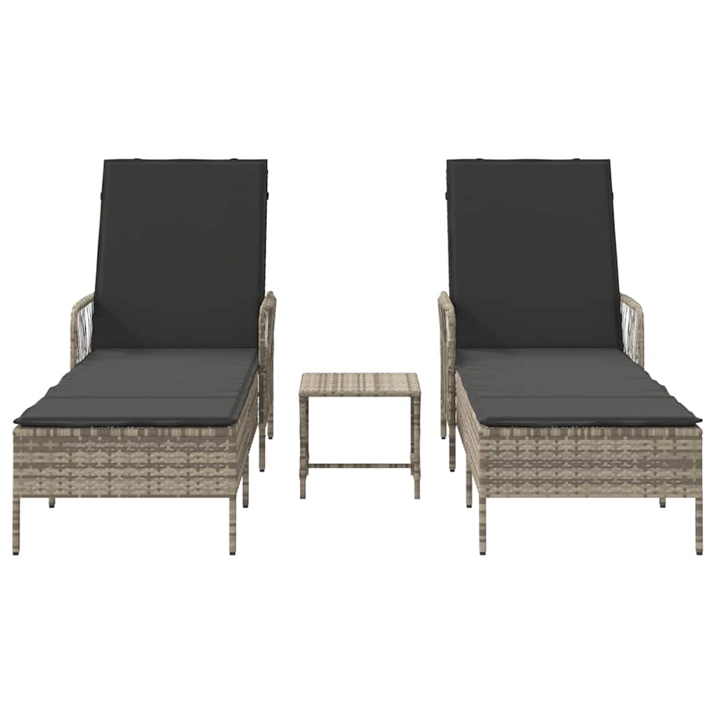 Sun lounger 2 pcs Light Grey 35 x 35 x 32cm Poly Rattan