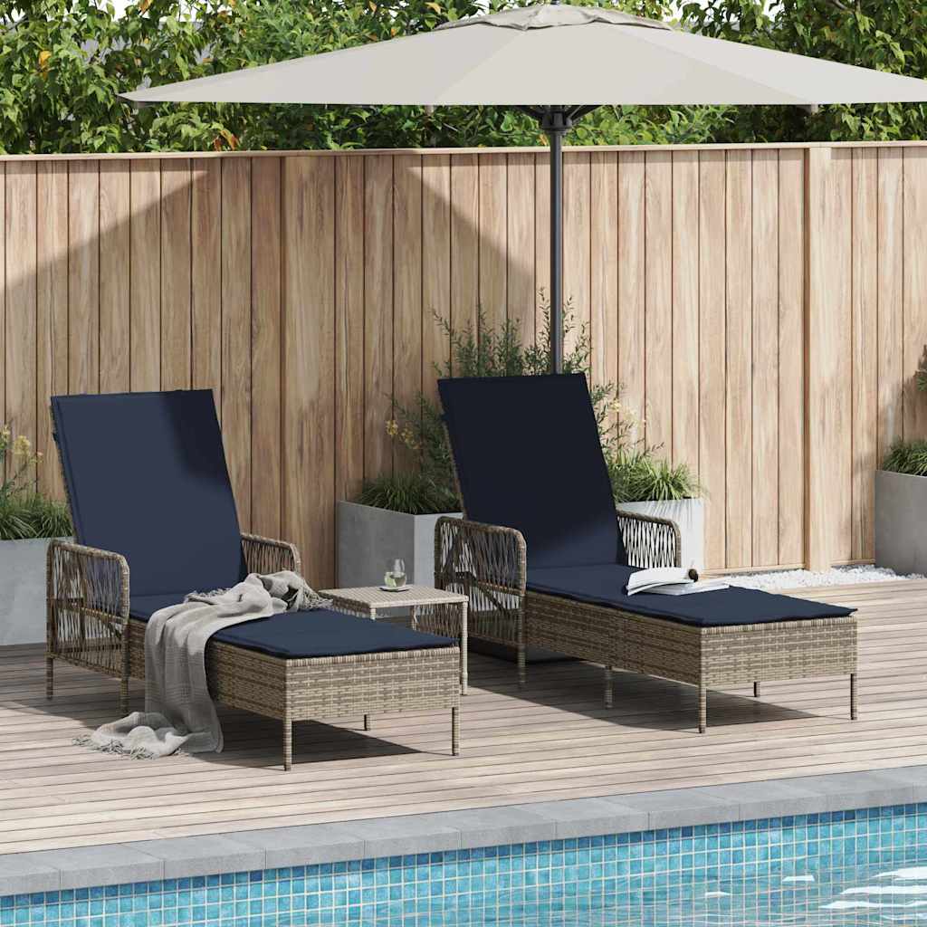 Sun lounger Reclining 2 pcs Grey 35 x 35 x 32cm Poly Rattan