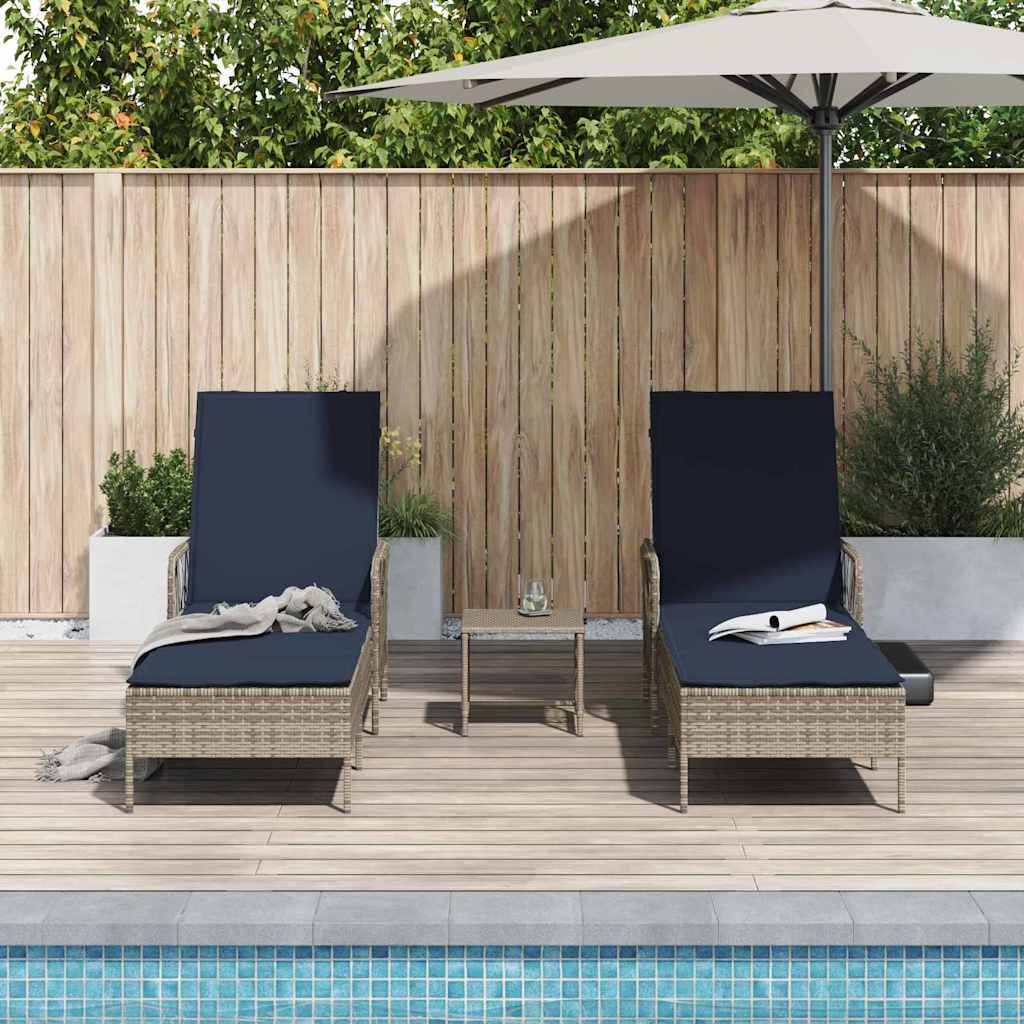 Sun lounger Reclining 2 pcs Grey 35 x 35 x 32cm Poly Rattan