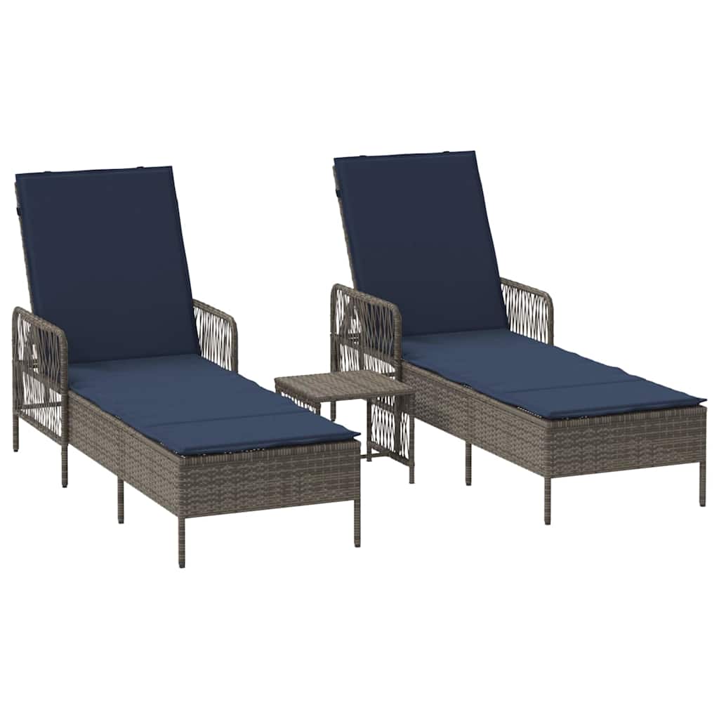 Sun lounger Reclining 2 pcs Grey 35 x 35 x 32cm Poly Rattan