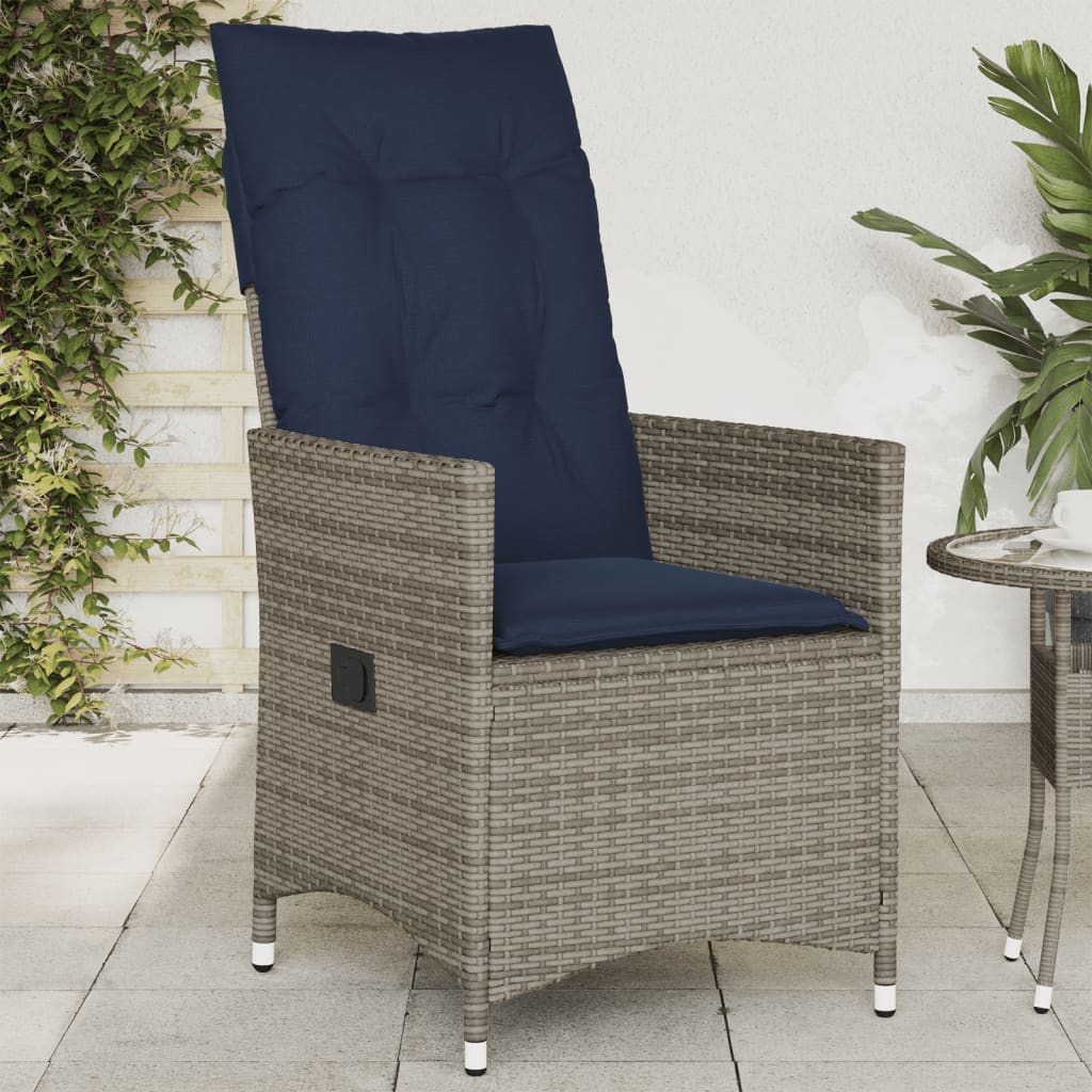Reclining Garden Chair with Cushions Grey Poly Rattan