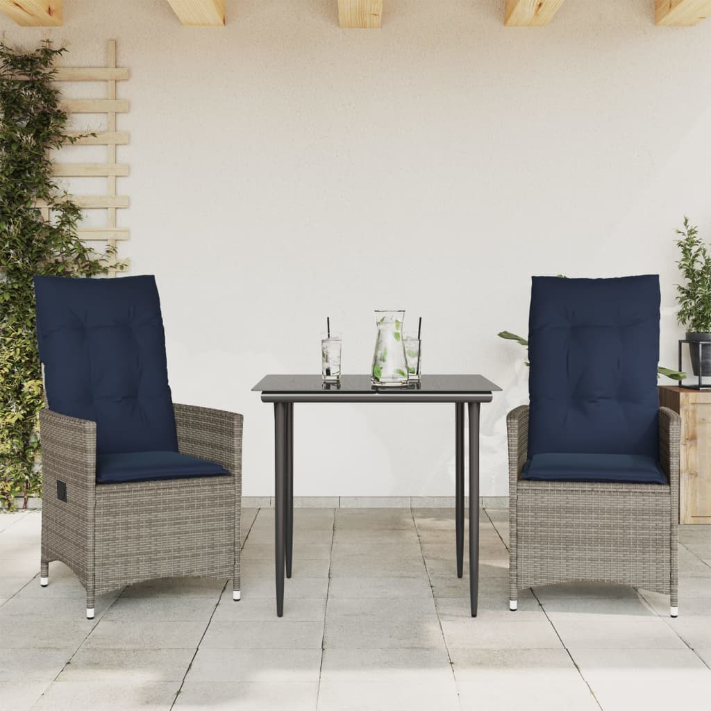 Reclining Garden Chairs 2 pcs with Cushions Grey Poly Rattan