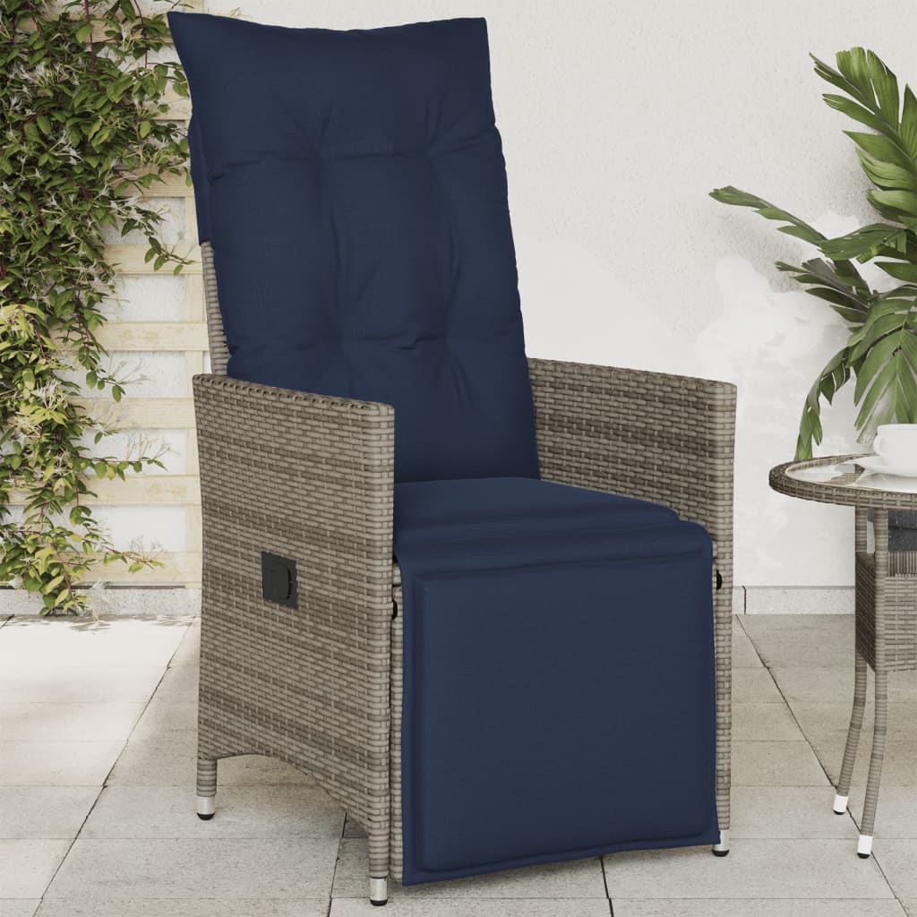Reclining Garden Chair with Cushions Grey Poly Rattan