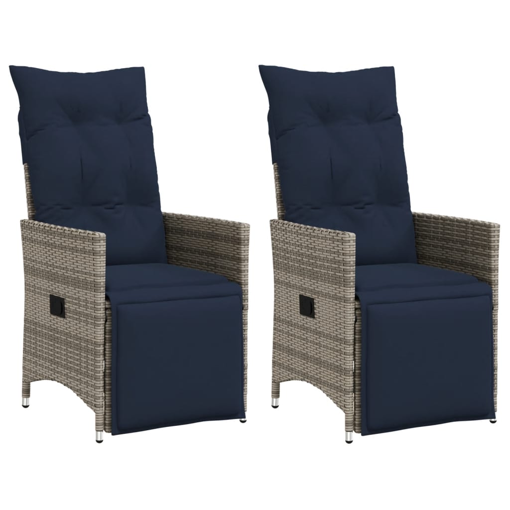 Reclining Garden Chairs 2 pcs with Cushions Grey Poly Rattan