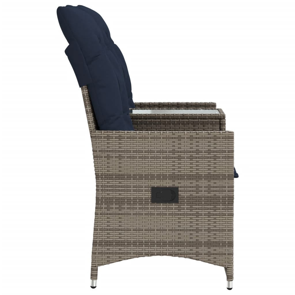 Reclining Garden Sofa 2-Seater with Table Grey Poly Rattan