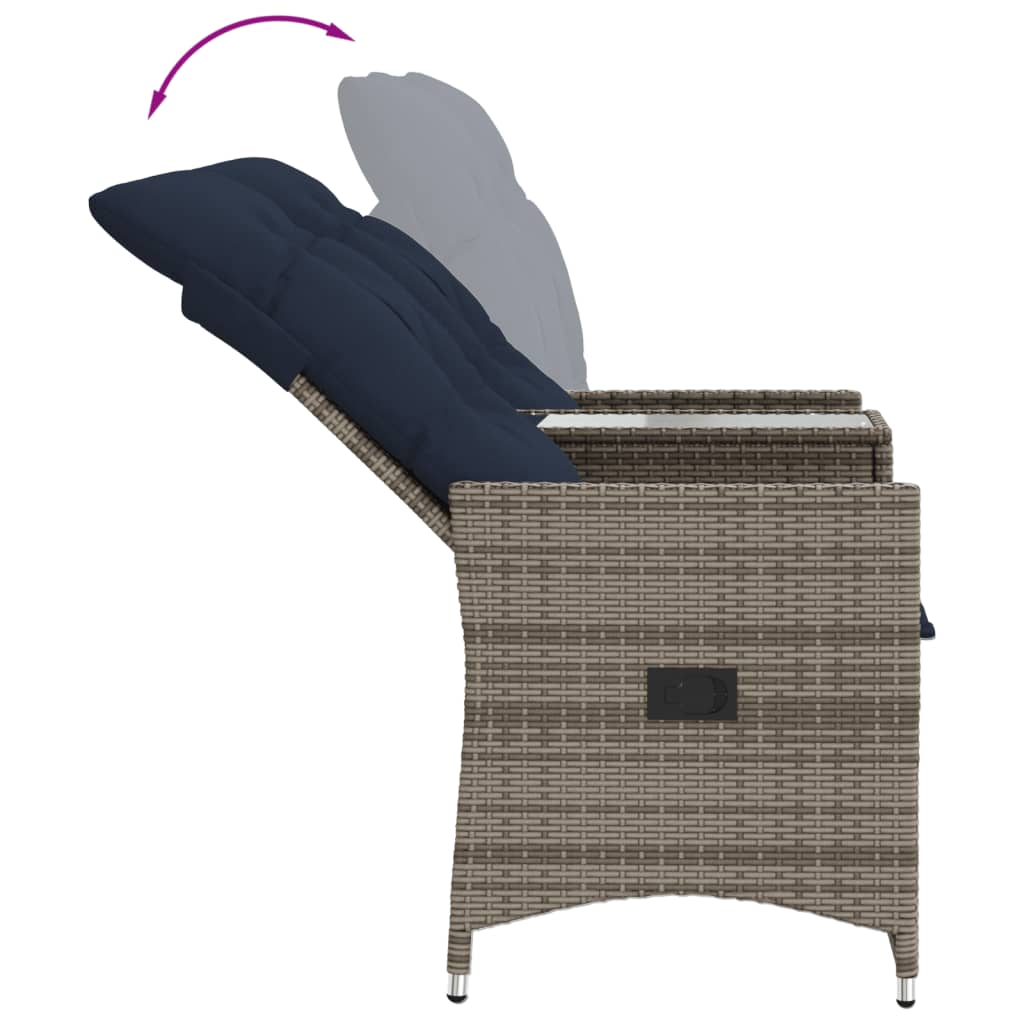 Reclining Garden Sofa 2-Seater with Table Grey Poly Rattan