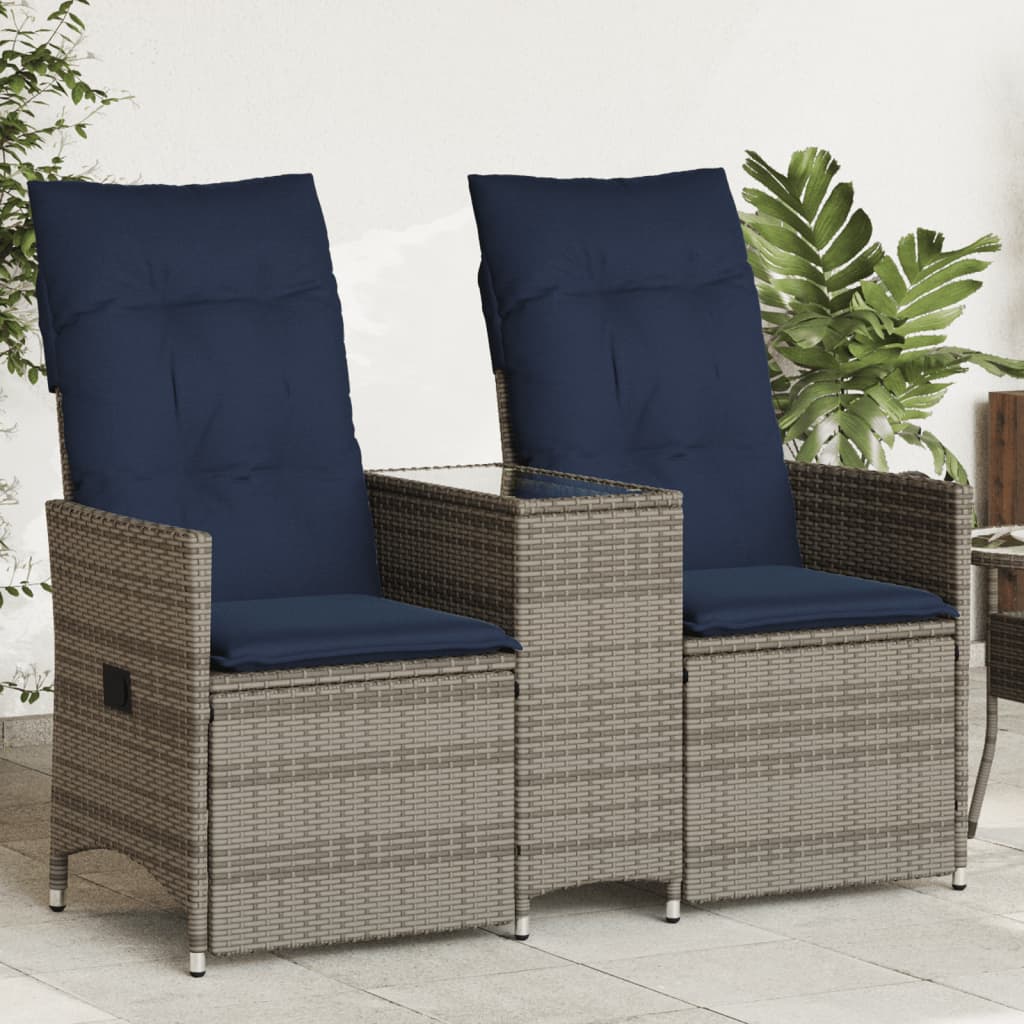 Reclining Garden Sofa 2-Seater with Table Grey Poly Rattan