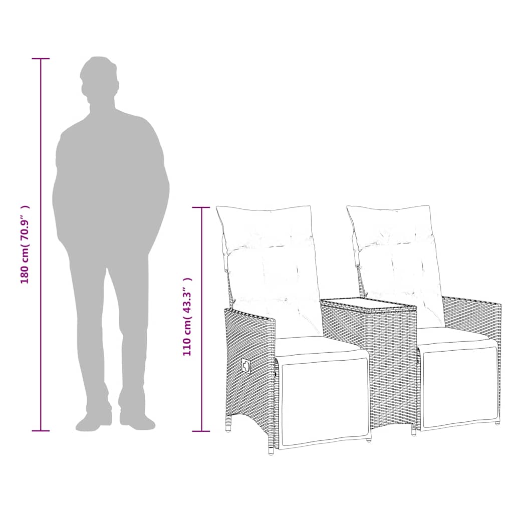 Reclining Garden Sofa 2-Seater with Table Grey Poly Rattan