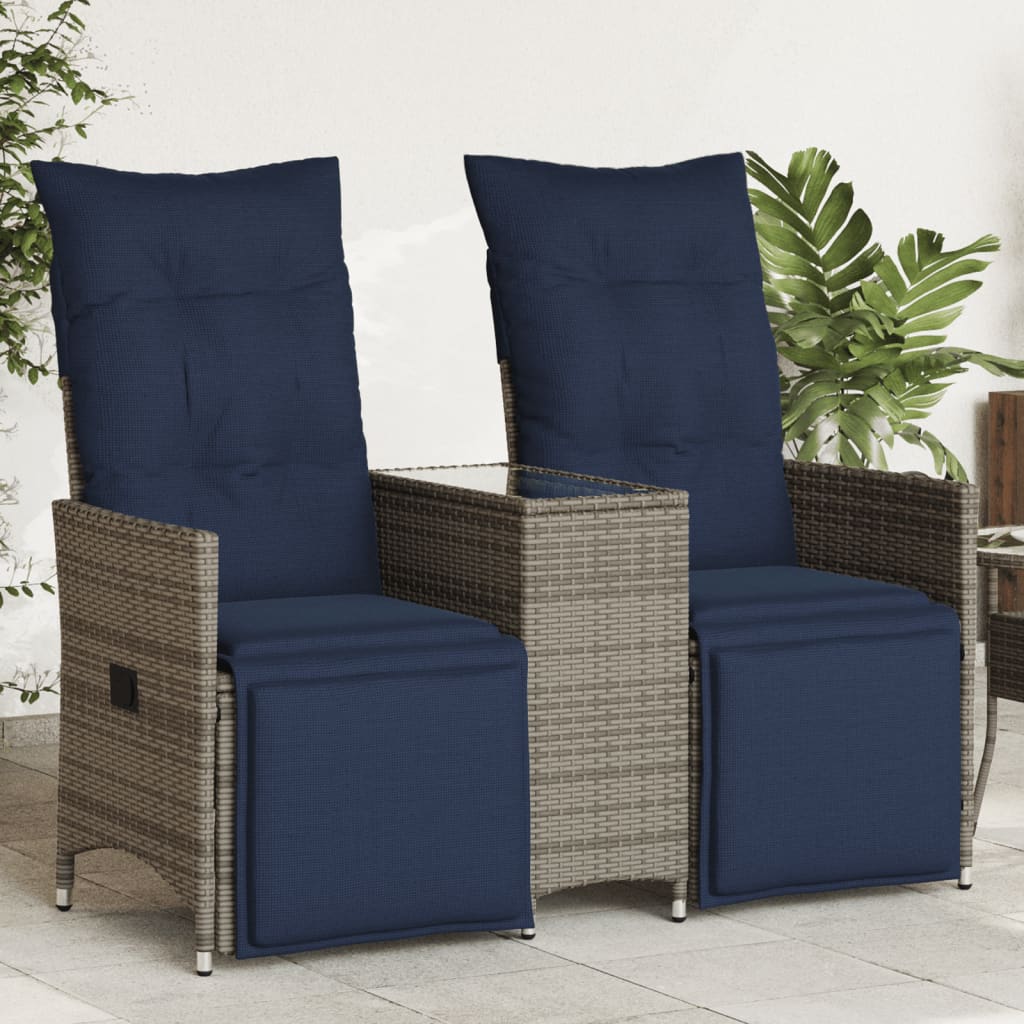 Reclining Garden Sofa 2-Seater with Table Grey Poly Rattan