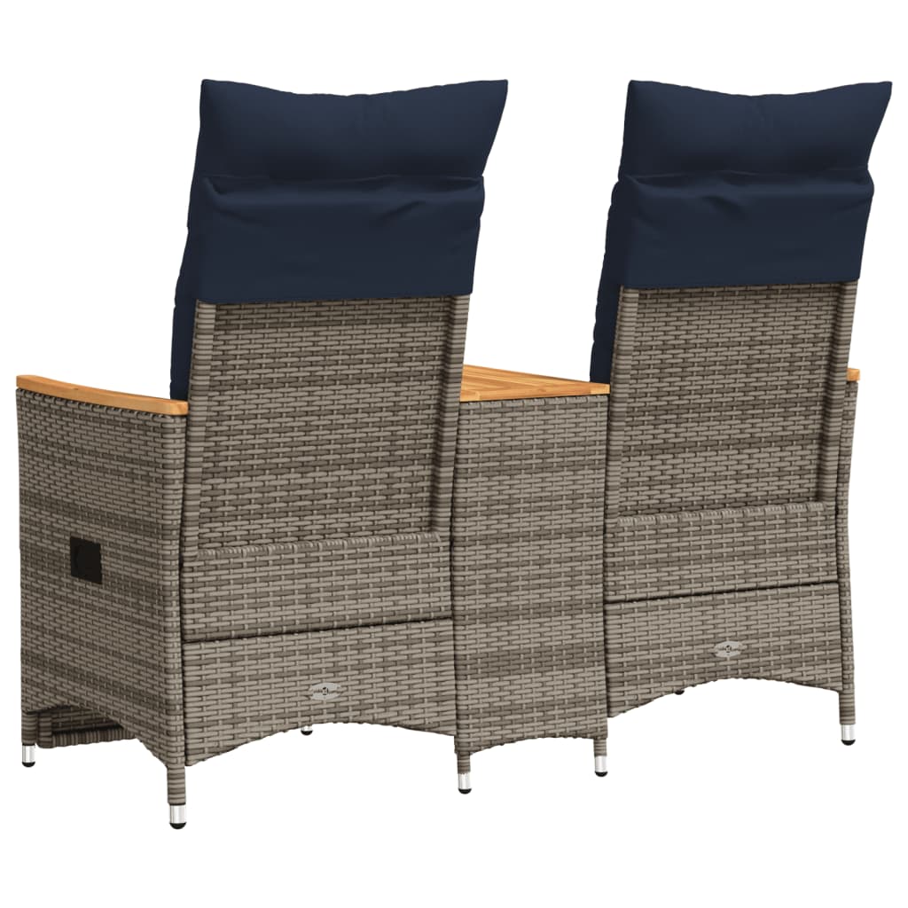 Reclining Garden Sofa 2-Seater with Table Grey Poly Rattan
