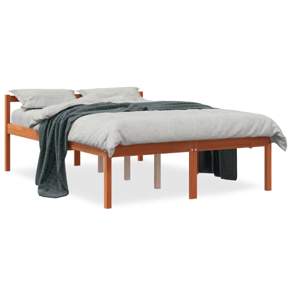 Senior Bed without Mattress Wax Brown 135x190 cm Double Solid Wood Pine