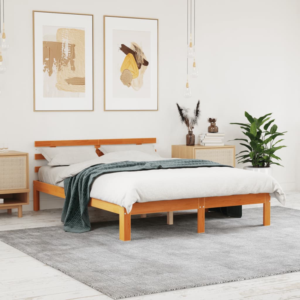 Bed Frame without Mattress Wax Brown 120x190 cm Small Double Solid Wood Pine