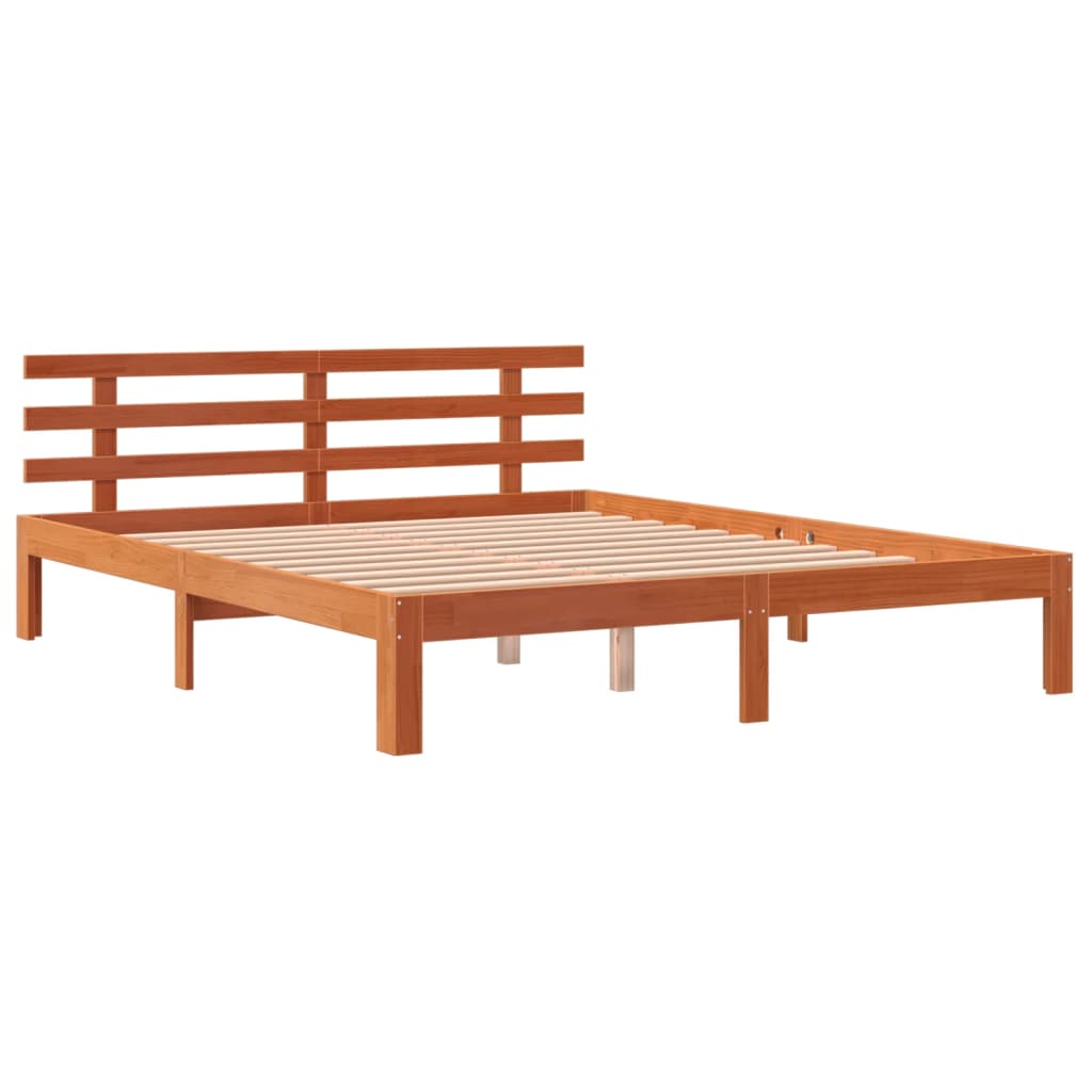 Bed Frame without Mattress Wax Brown 150x200 cm King Size Solid Wood Pine