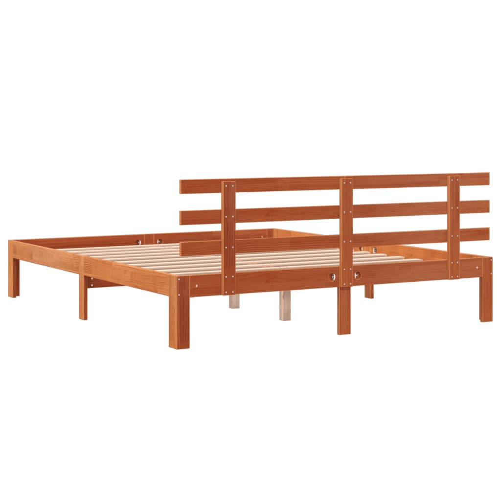 Bed Frame without Mattress Wax Brown 150x200 cm King Size Solid Wood Pine