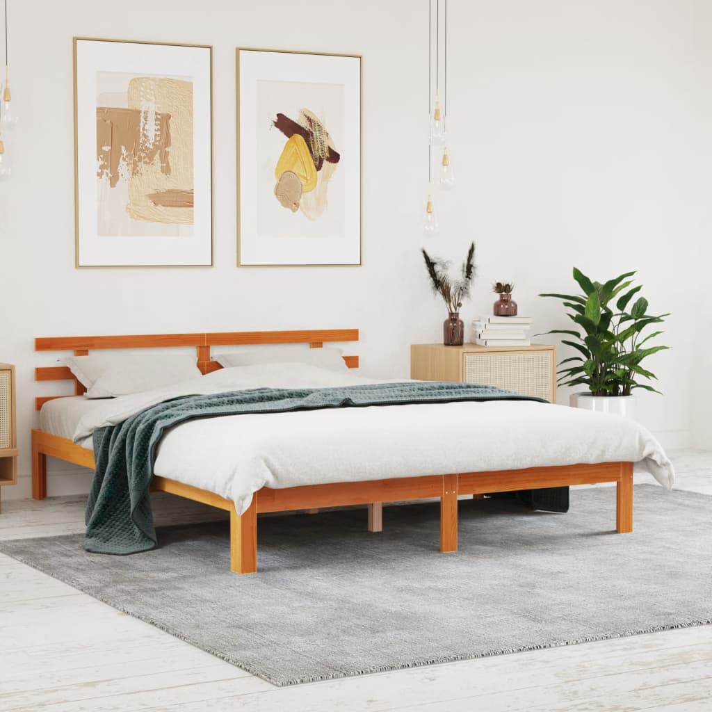 Bed Frame without Mattress Wax Brown 150x200 cm King Size Solid Wood Pine