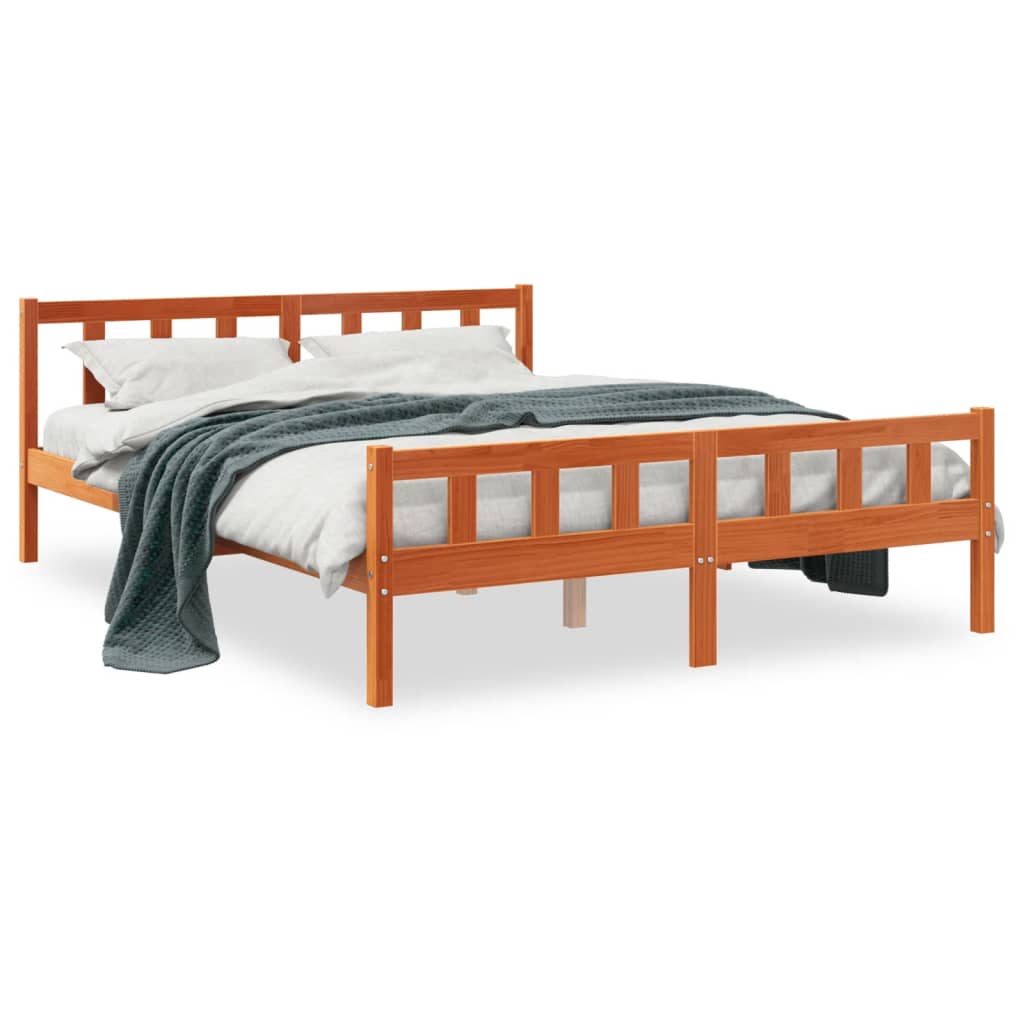 Bed Frame without Mattress Wax Brown 150x200 cm King Size Solid Wood Pine