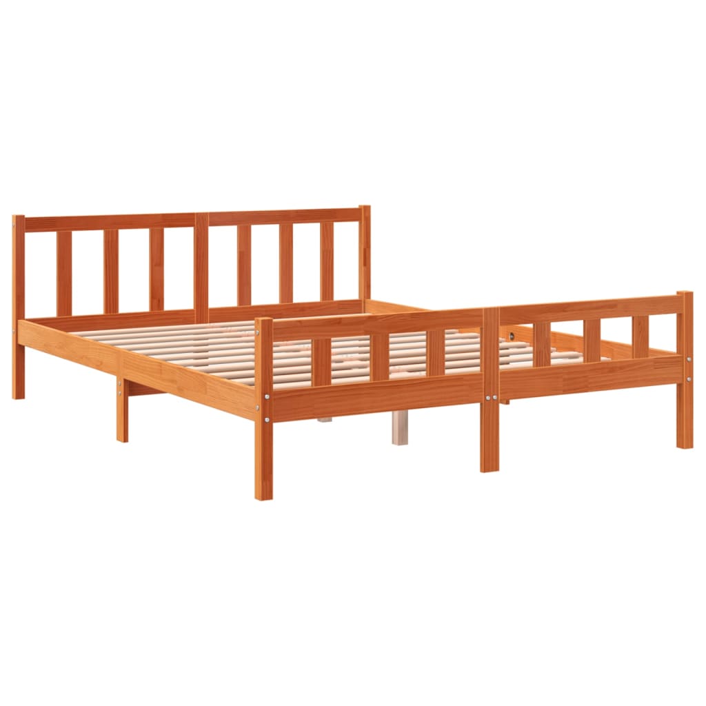 Bed Frame without Mattress Wax Brown 150x200 cm King Size Solid Wood Pine