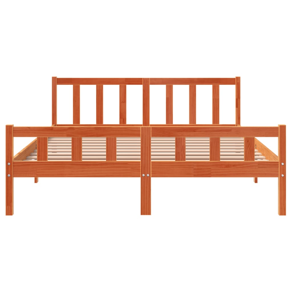 Bed Frame without Mattress Wax Brown 150x200 cm King Size Solid Wood Pine
