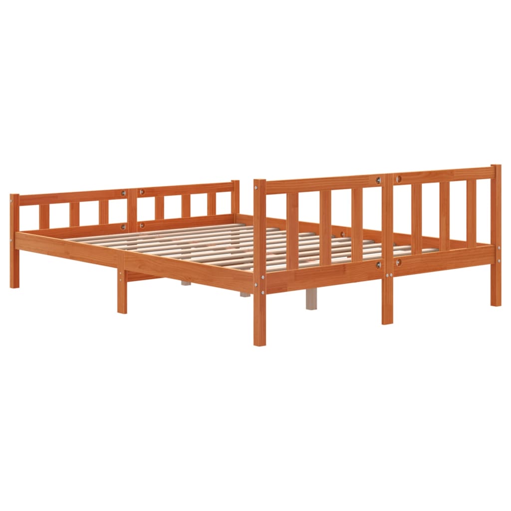 Bed Frame without Mattress Wax Brown 150x200 cm King Size Solid Wood Pine