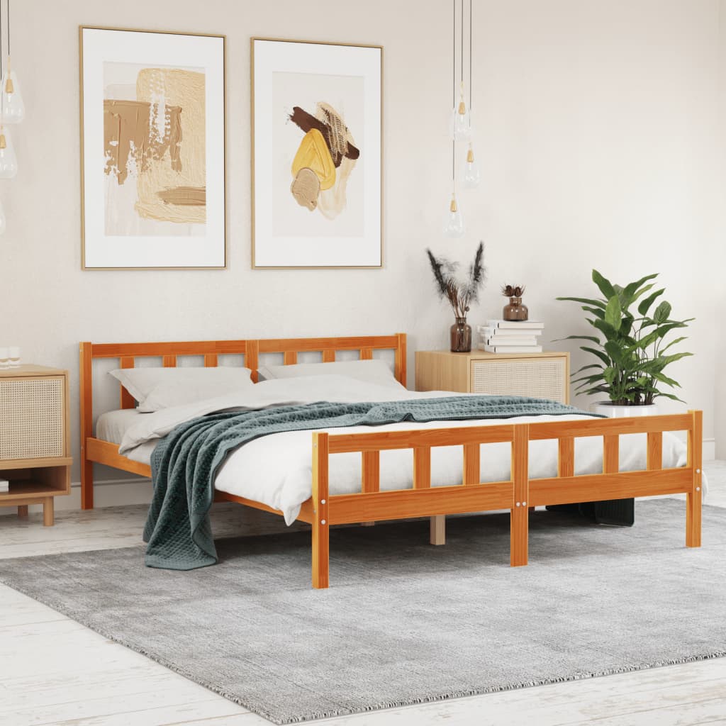 Bed Frame without Mattress Wax Brown 150x200 cm King Size Solid Wood Pine