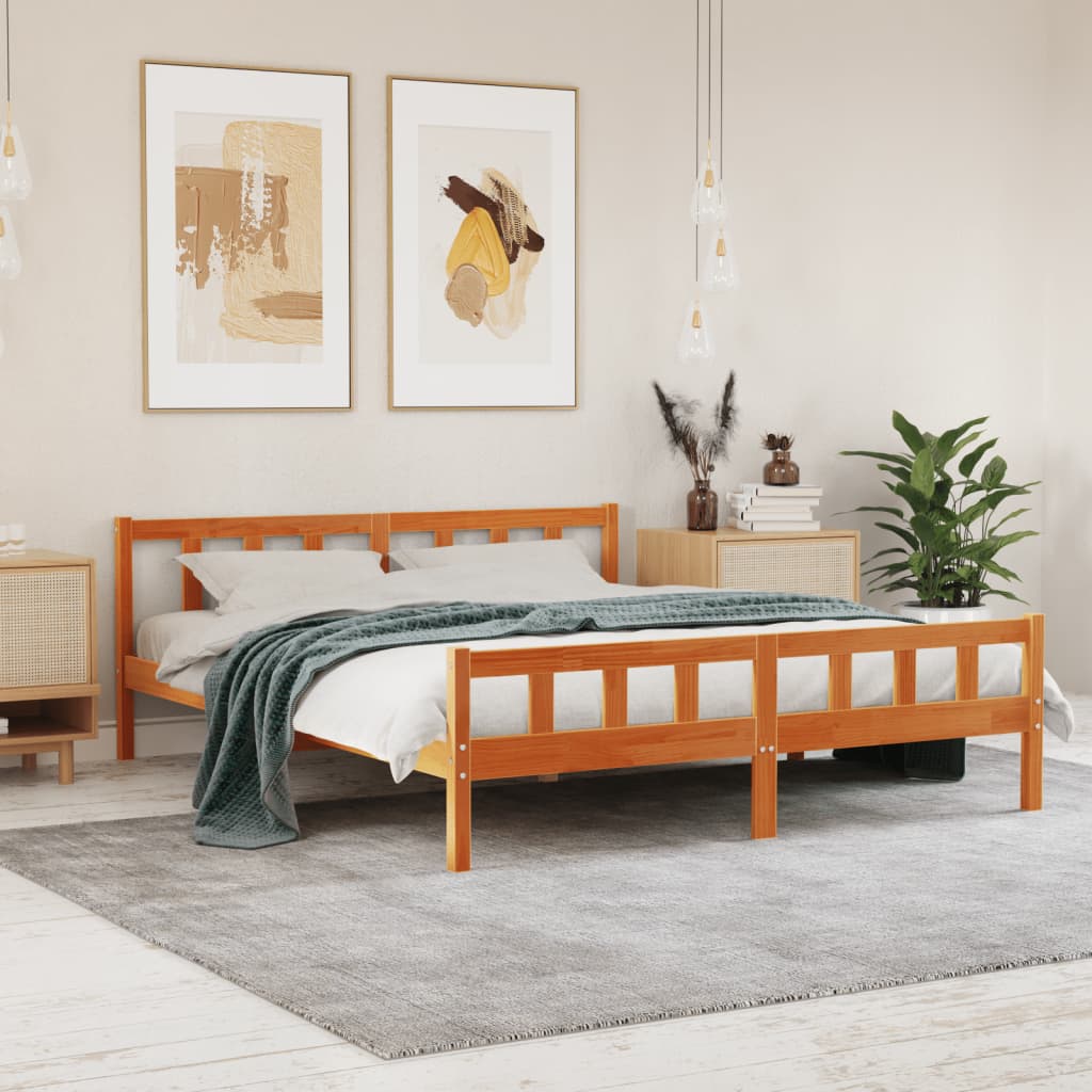 Bed Frame without Mattress Wax Brown 160x200 cm Solid Wood Pine