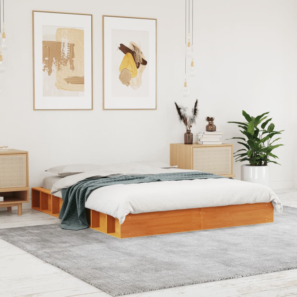 Bed Frame without Mattress Wax Brown 140x200 cm Solid Wood Pine