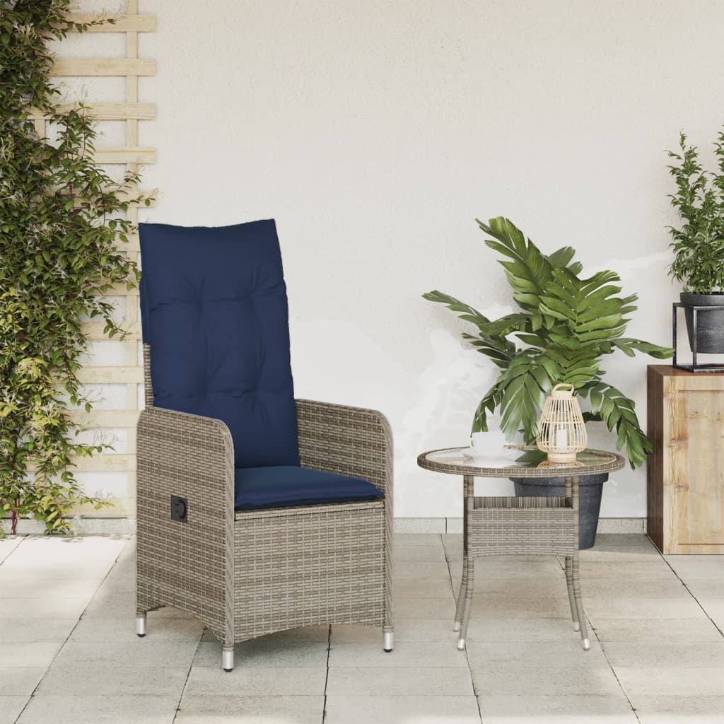 Reclining Garden Chair with Cushions Grey Poly Rattan