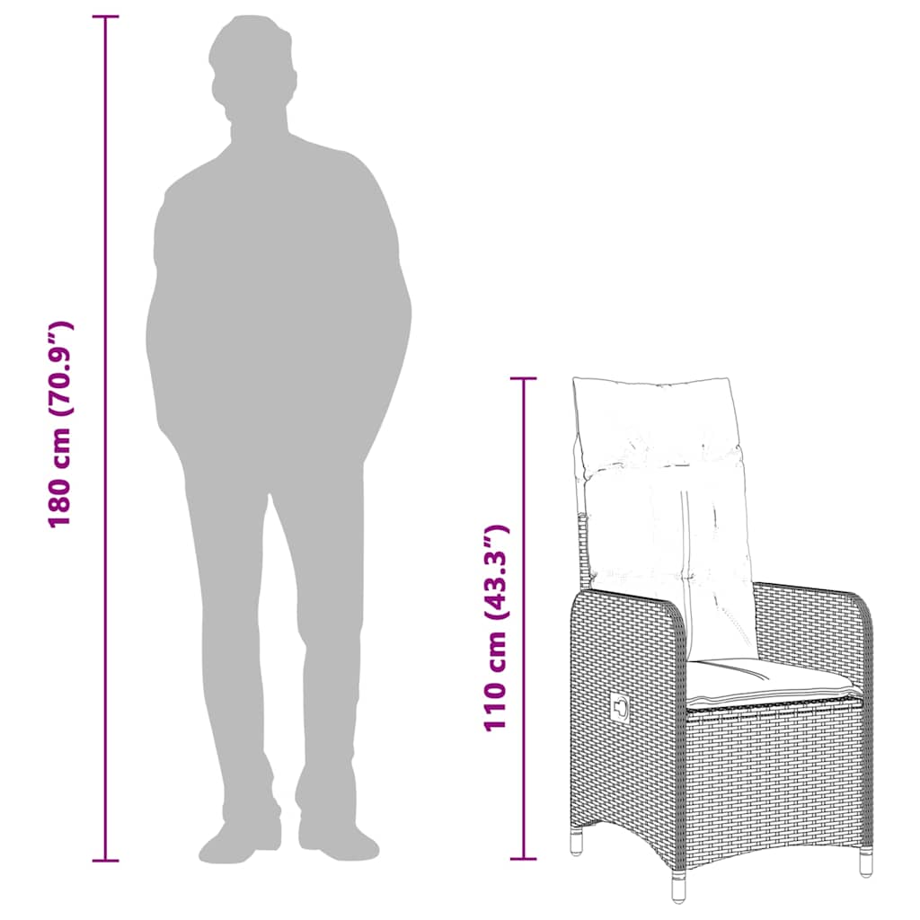 Reclining Garden Chair with Cushions Grey Poly Rattan