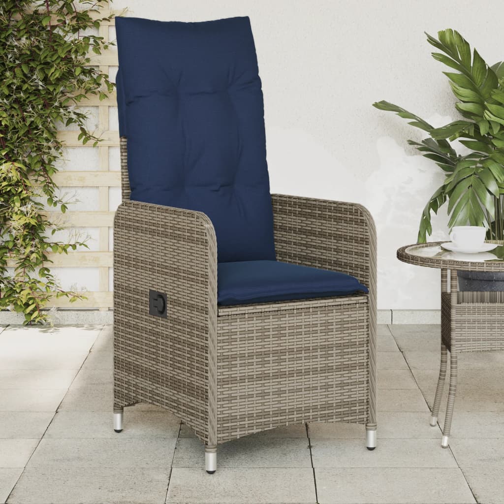 Reclining Garden Chair with Cushions Grey Poly Rattan
