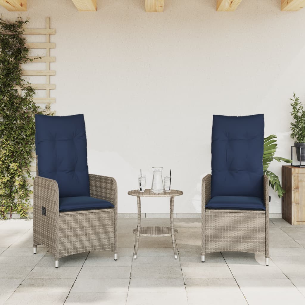 Reclining Garden Chairs 2 pcs with Table Grey Poly Rattan