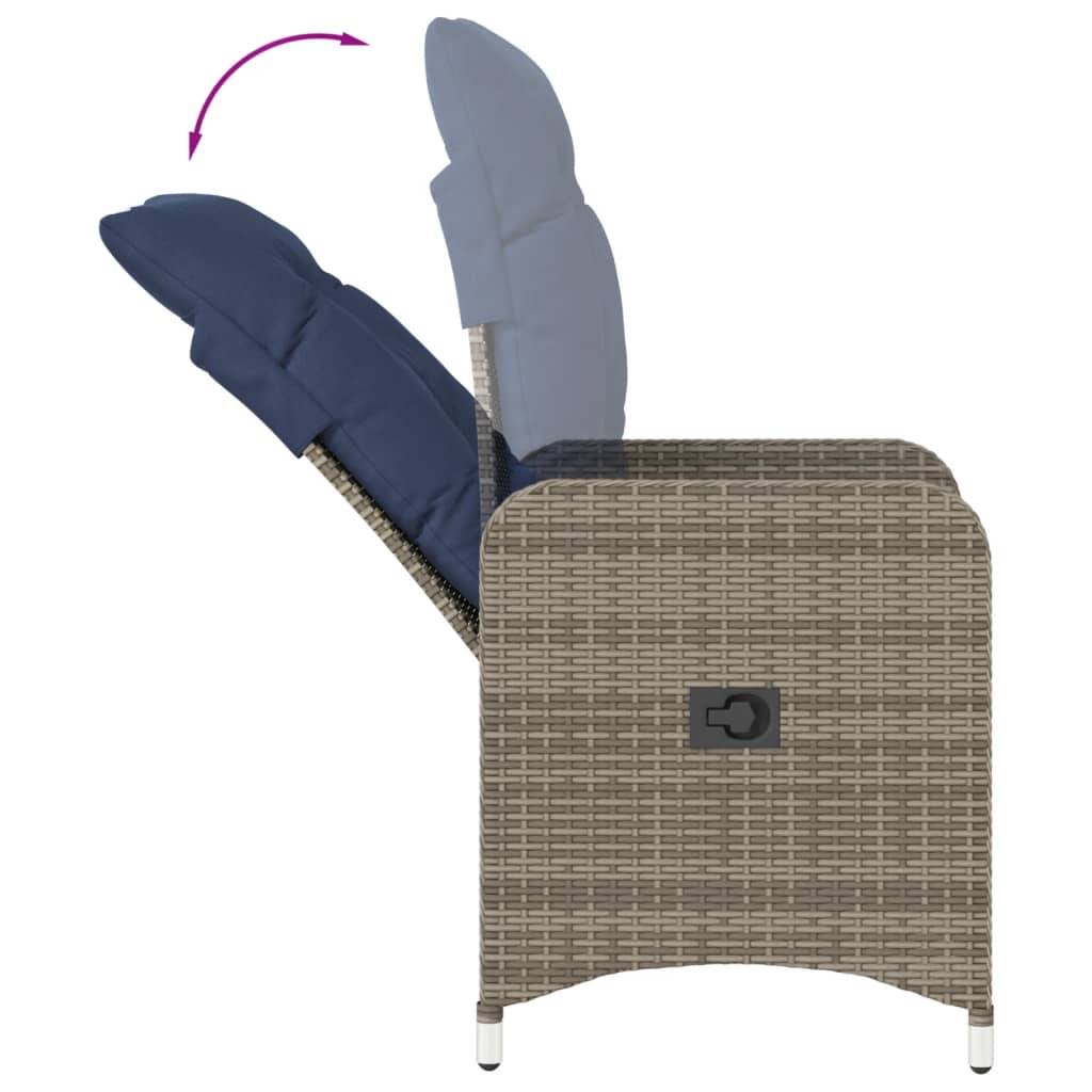 Reclining Garden Chairs 2 pcs with Table Grey Poly Rattan